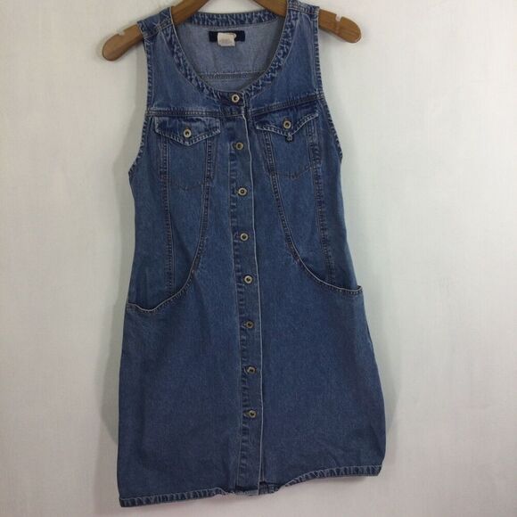 Jordache Sleeveless Button Up Pockets Round Neck Denim Dress Blue Size 13/14 - Picture 7 of 11